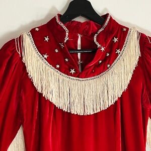 1960’s Cowgirl Dress, Red Velvet, Fringe
